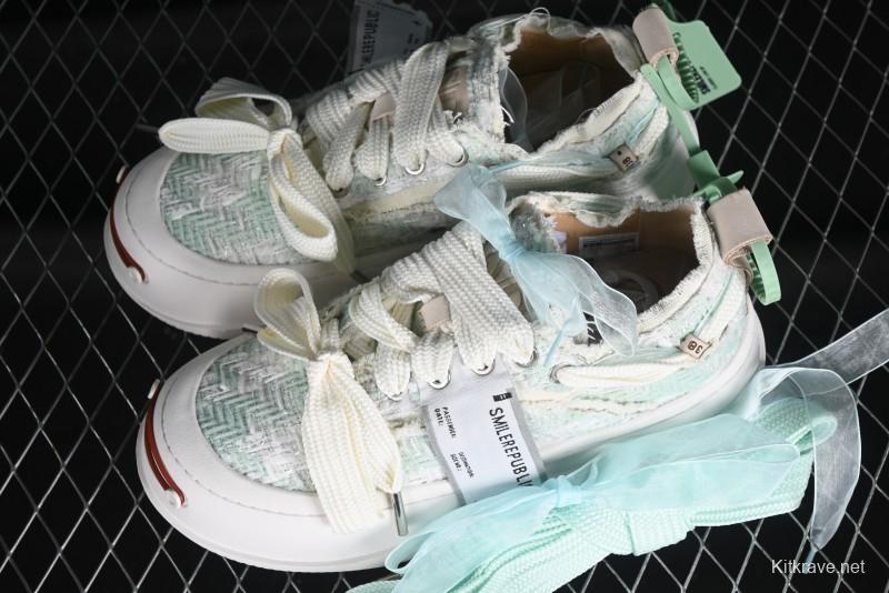 SMILEREPUBLIC Mint Manbo Light Blue Checkered Open Smile Platform Canvas Shoes - G.D4