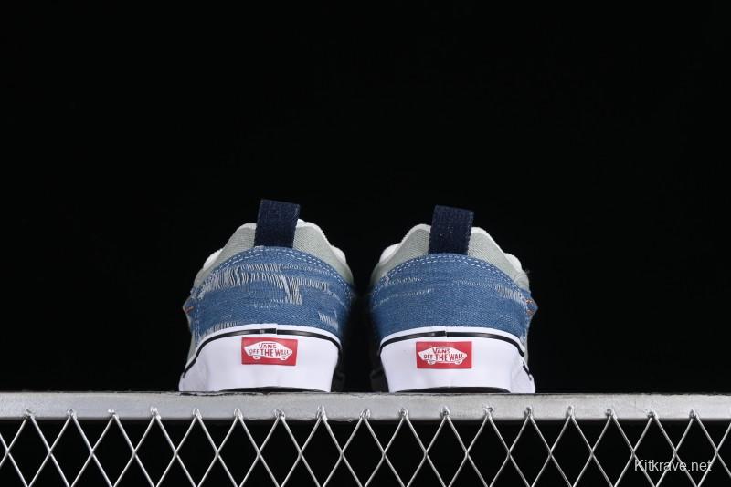 Vans Classics Knu Skool Washed Denim Distressed Vintage Chunky Tongue Skate Shoes - VN0009QCBLK