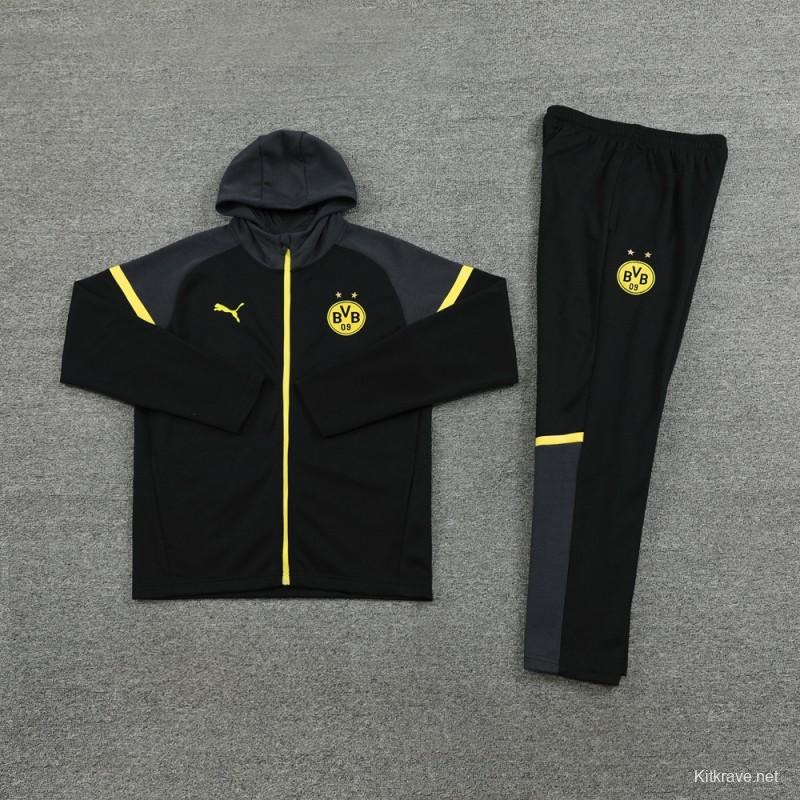 24/25 Borussia Dortmund Black Hoddie Full Zipper Jacket +Long Pants