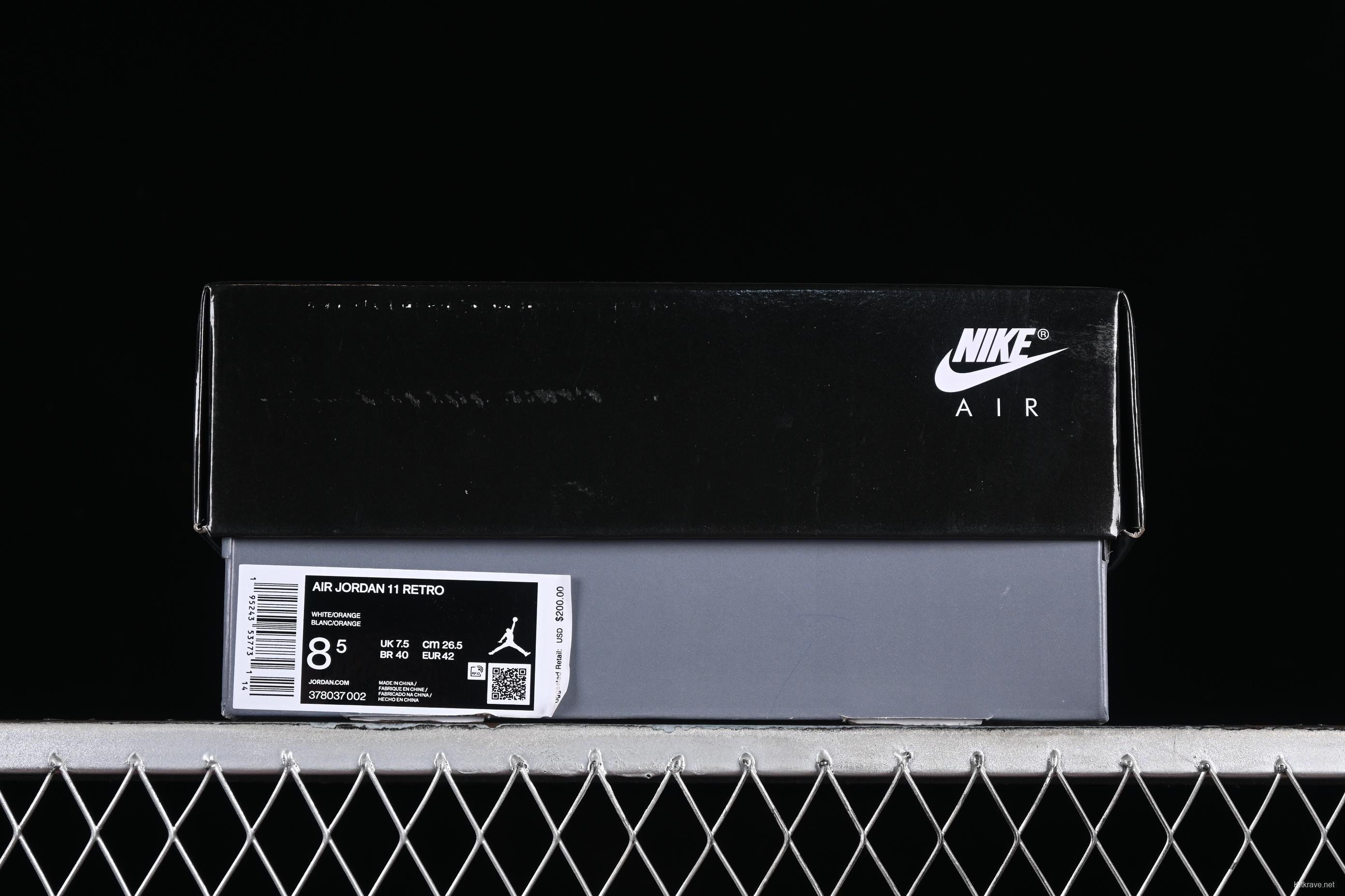 Nike Air Jordan 11 Retro Basketball Shoes with White Orange Design - 378037-002