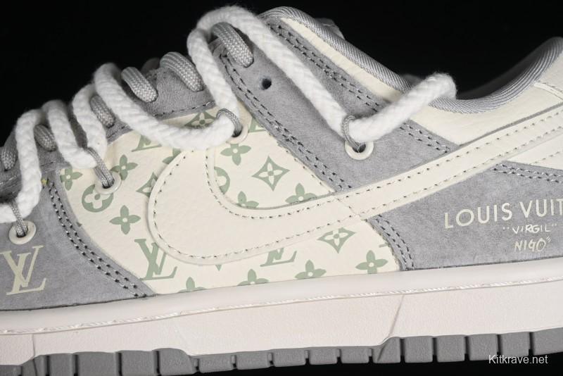 Nike SB Dunk Low LV Collaboration - Beige Grey Strap Pig Suede Anniversary High-End Custom Low-Top Casual Sneakers - SJ2068-237