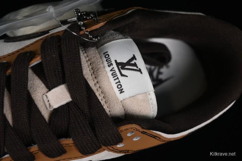 Nike SB Dunk Low LV Collaboration - Brown Black Monogram Anniversary High-End Custom Low-Top Casual Skate Shoes - DQ1098-342