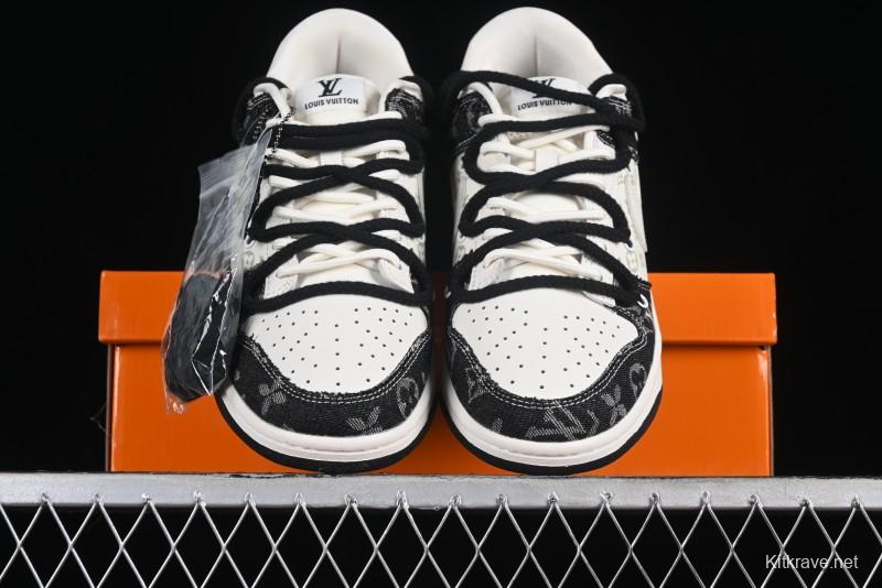 Nike SB Dunk Low LV Collaboration - Black Denim Print Anniversary High-End Custom Low-Top Casual Skate Shoes - SJ2068-238