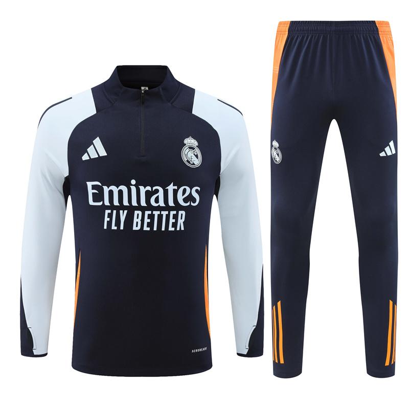 24/25 Real Madrid White/Navy Half Zipper Jacket+Long Pants