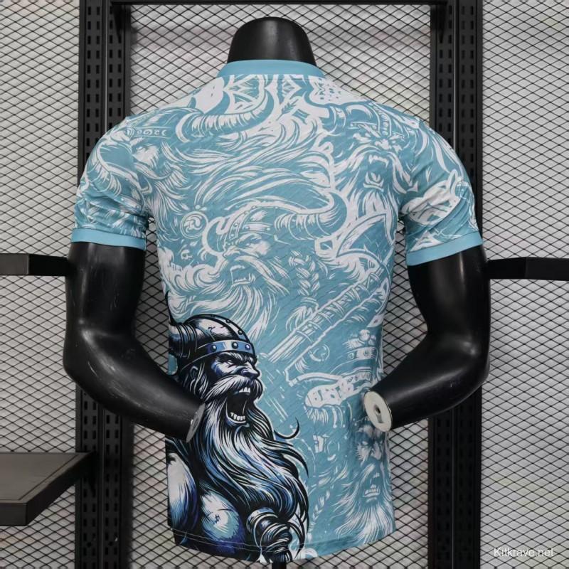 Player Version 25/26 Real Madrid Light Blue with Viking Warrior Pattern Jersey