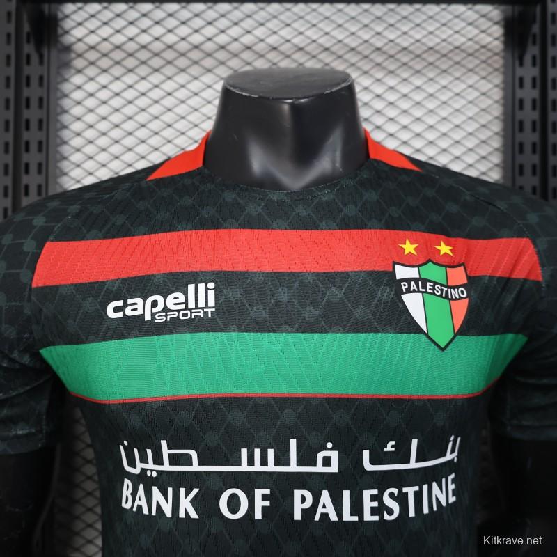 Player Version 25/26 CD Palestino Away Black Jersey with Red-Green Stripes and Bank of Palestine Sponsor