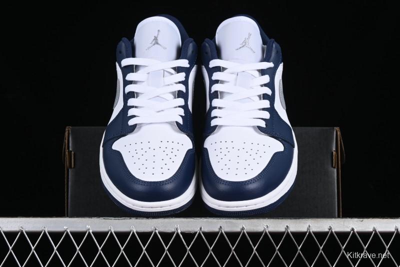 Nike Air Jordan 1 Low AJ1 White Blue Grey Low Top Lifestyle Basketball Shoes - 553558-141