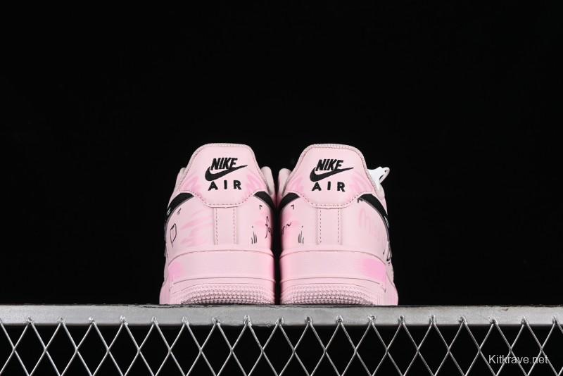 Nike Air Force 1 '07 Low Casual Sneakers with Anime-inspired Peach Pink Spray Design - CW2288-111