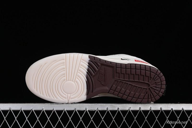 Nike SB Dunk Low Supreme Collaboration - White Brown Two-Tone Anniversary High-End Custom Low-Top Casual Sneakers - BB8657-106