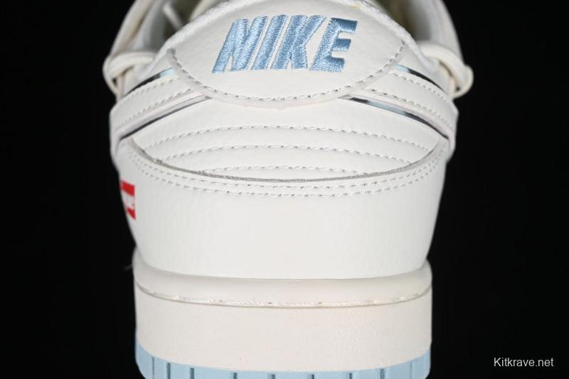 Nike SB Dunk Low Supreme Collaboration - Ice Blue Engraving Anniversary Customized Low-Top Casual Skate Shoes - JJ5688-107