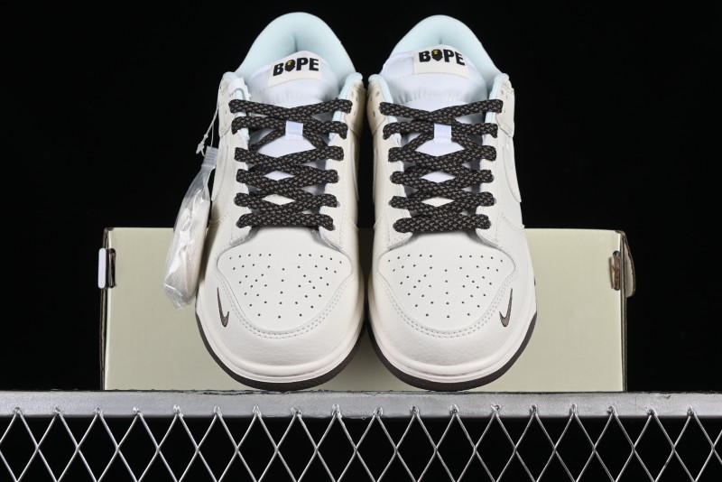 Nike SB Dunk Low BAPE Collaboration Anniversary Edition - White with Brown Swoosh Low-Top Casual Skate Shoes - XD6188-019