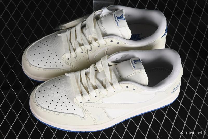 Nike Travis Scott x Fragment Design x Air Jordan 1 Low OG SP AJ1 LV Collaboration Light Blue Low-Top Casual Sneakers - LJ5188-007