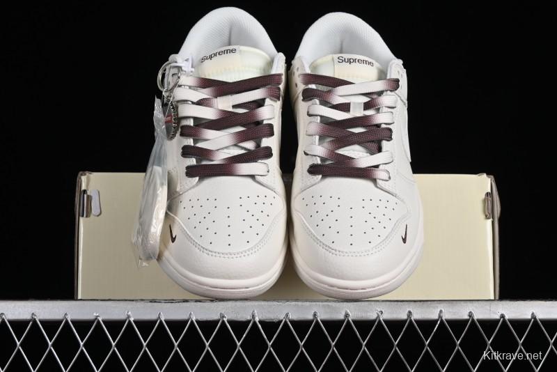 Nike SB Dunk Low Supreme Collaboration - White Brown Two-Tone Anniversary High-End Custom Low-Top Casual Sneakers - BB8657-106