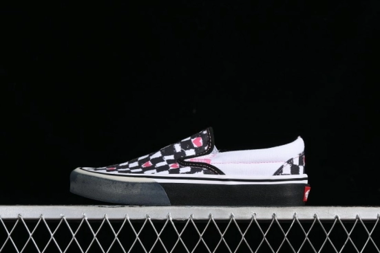 Vans Slip-On Classic Collaborative Hand-Painted Graffiti with Pink Accents and Crystal Outsole Checkerboard Slip-On - VN000CT5BPA