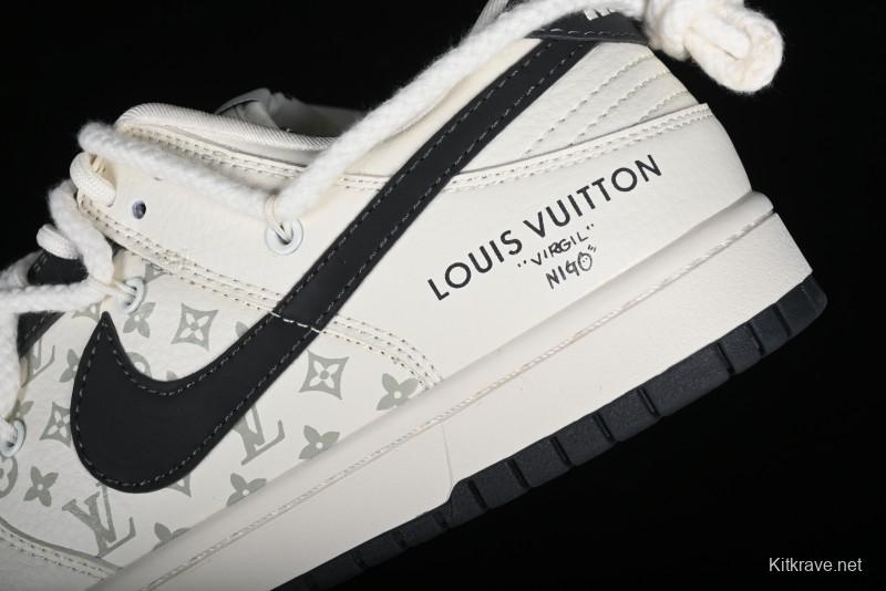 Nike SB Dunk Low LV Collaboration Strap Monogram Beige Black Hook Anniversary High-End Custom Low-Top Casual Skate Shoes - SJ2068-260
