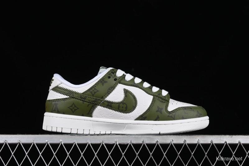 Nike SB Dunk Low LV Collaboration - Embroidered White Green Print Anniversary High-End Custom Low-Top Casual Sneakers - DQ1098-362