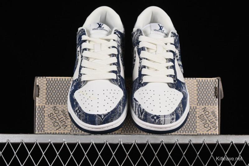 Nike SB Dunk Low LV Collaboration - Camo Mesh Anniversary High-End Custom Low-Top Casual Skate Shoes - JH8040-942