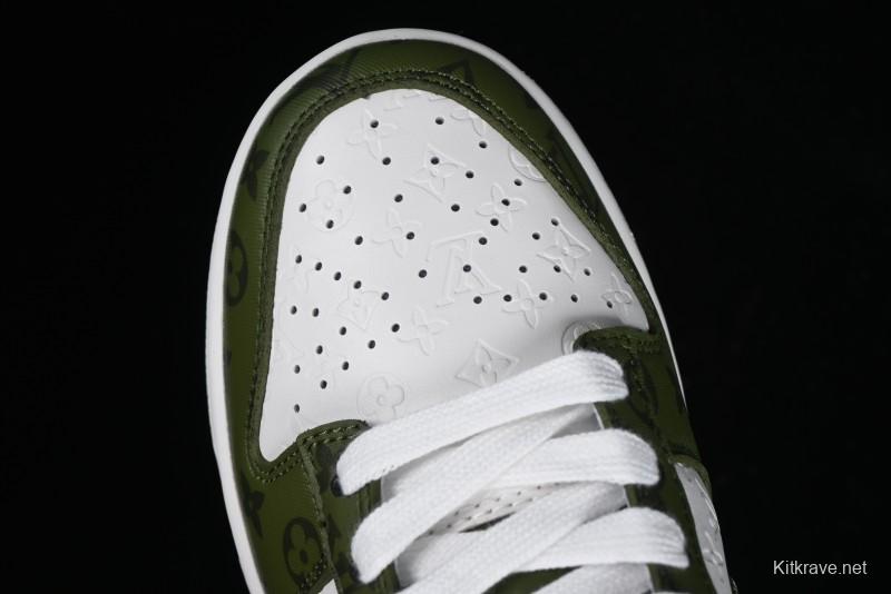 Nike SB Dunk Low LV Collaboration - Embroidered White Green Print Anniversary High-End Custom Low-Top Casual Sneakers - DQ1098-362