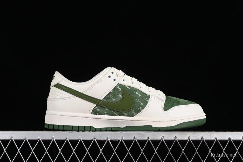 Nike SB Dunk Low Stussy Collaboration - Green Floral Anniversary Custom Low-Top Casual Skate Shoes - CF3688-008