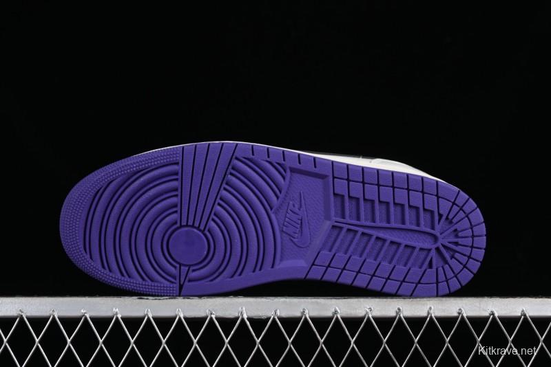 Nike Air Jordan 1 Low SE Casual Sneakers in Black White with Metallic Purple Accents - HF5759-101