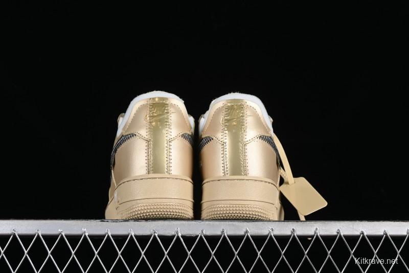 Off-White x Nike Air Force 1 '07 Low "Metal Gold" Casual Sneakers - DX1419-900