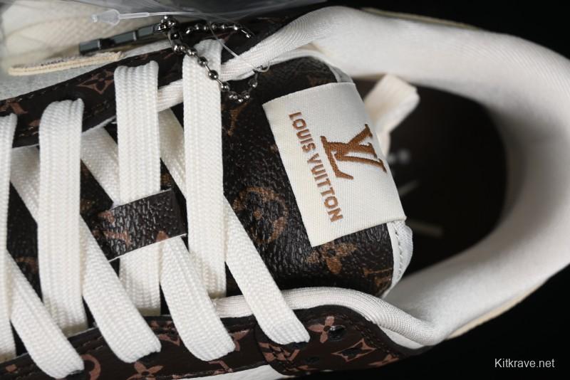 Nike SB Dunk Low LV Collaboration - Checkerboard Brown White Swoosh Anniversary High-End Custom Low-Top Casual Sneakers - SJ2068-253