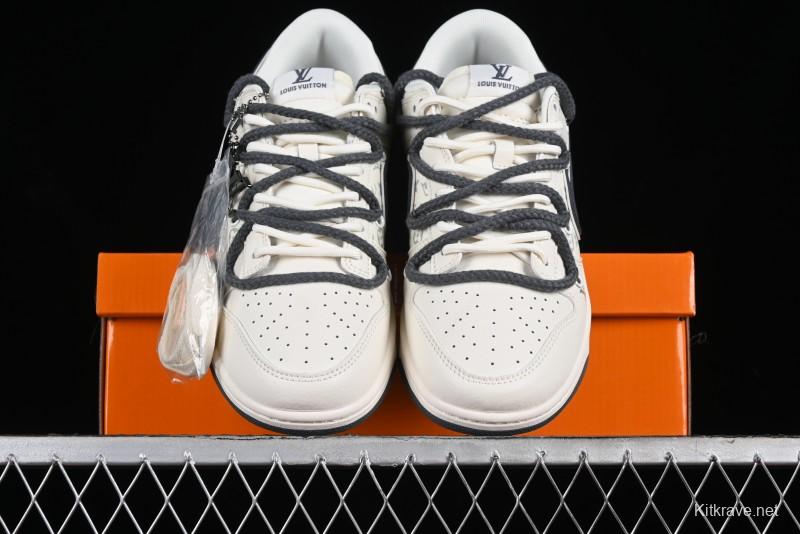 Nike SB Dunk Low LV Collaboration - Straps Lamborghini Off White Dark Grey Swoosh Anniversary High-End Custom Low-Top Casual Sneakers - SJ2068-262