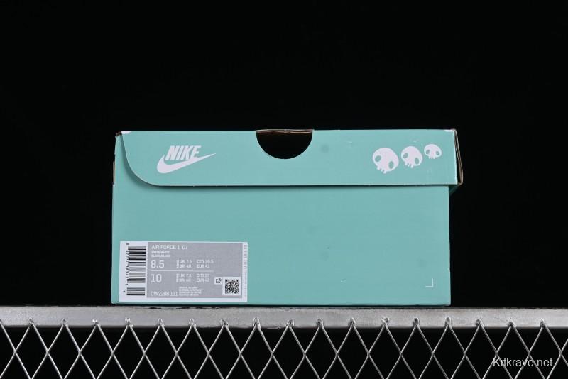 Nike Air Force 1 '07 Low Witch Collaboration Custom Leather Sneakers with Skull and Gradient White-Green Design - CW2288-111