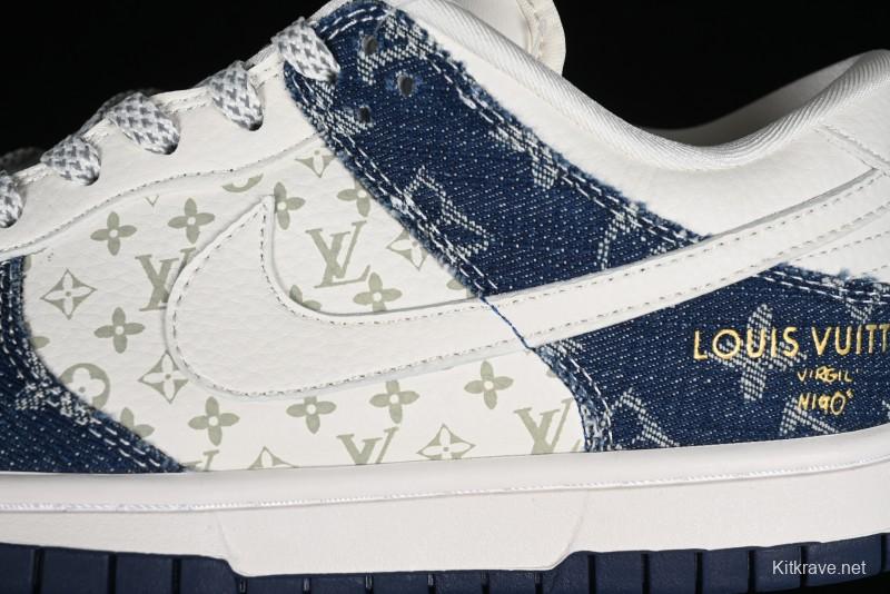 Nike SB Dunk Low LV Collaboration - Blue Denim Print Anniversary High-End Custom Low-Top Casual Sneakers - FC1688-162