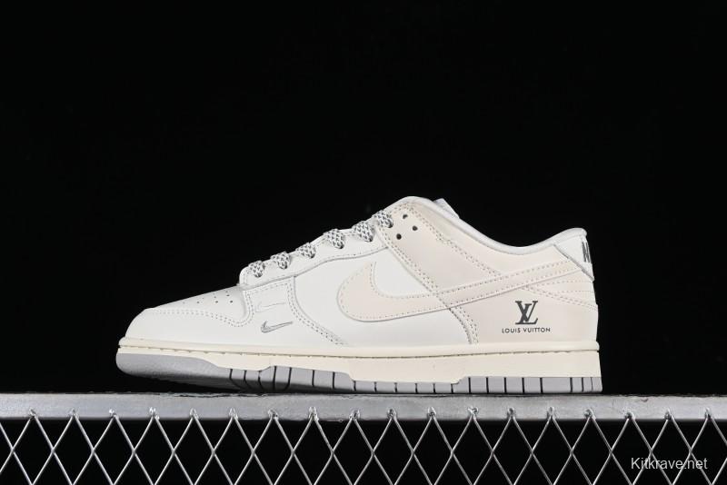 Nike SB Dunk Low LV Collaboration - Double Swoosh Beige Grey Anniversary High-End Custom Low-Top Casual Skate Shoes - FC2025-306