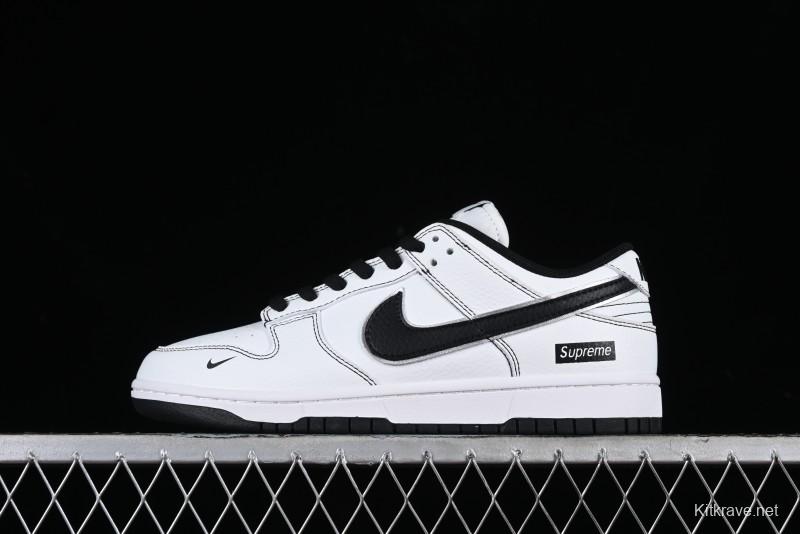 Nike Supreme x Nike SB Dunk Low Collaboration - Classic White Black Anniversary High-End Custom Low-Top Casual Skate Shoes - DY1503-100