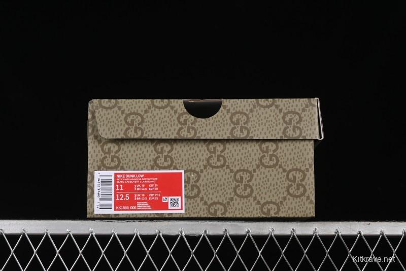 Nike SB Dunk Low Gucci Collaboration - Subtle Pattern Beige Green Swoosh Anniversary Custom Low-Top Casual Sneakers - KK1888-006