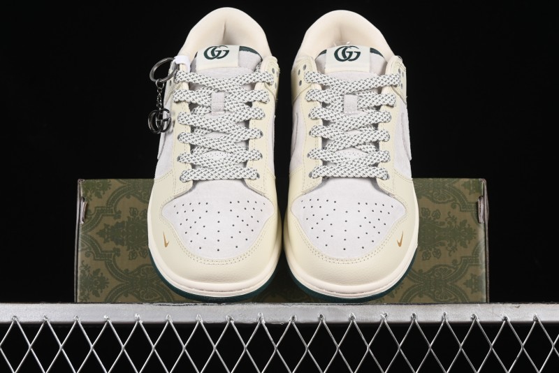 Nike SB Dunk Low Gucci Collaboration - Beige with Yellow Swoosh Anniversary High-End Custom Low-Top Casual Sneakers - DQ1098-390