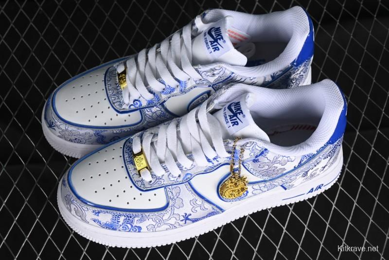 Nike Air Force 1 '07 Low DIY Blue and White Porcelain Dragon Embroidery Casual Sneakers - CW2288-201