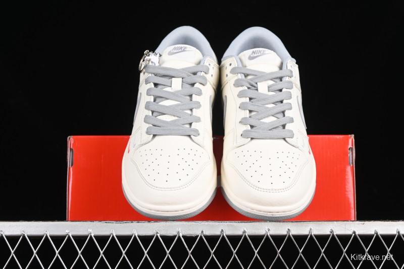 Nike SB Dunk Low Supreme Collaboration - Off White Gray Double Swoosh Anniversary Custom Low-Top Casual Skate Shoes - XX2025-317