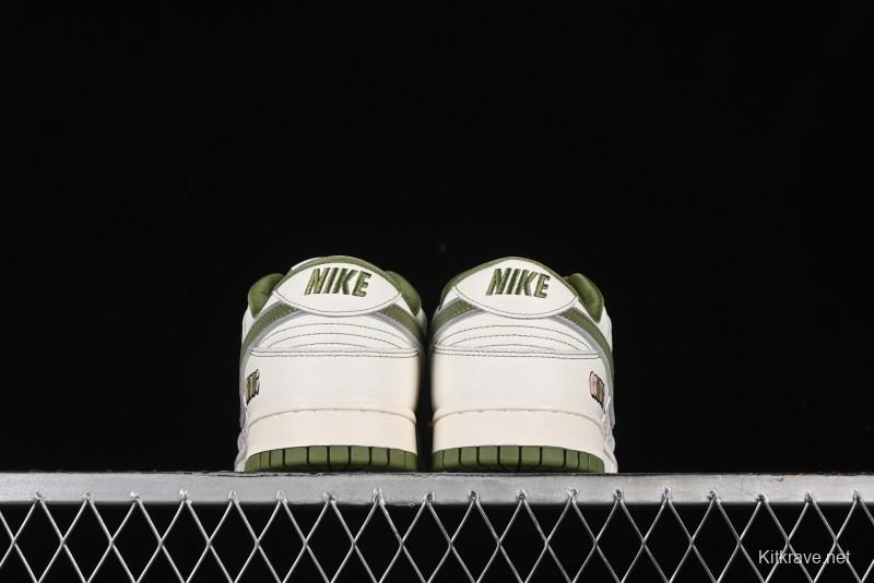 Nike SB Dunk Low Gucci Collaboration - Subtle Pattern Beige Green Swoosh Anniversary Custom Low-Top Casual Sneakers - KK1888-006