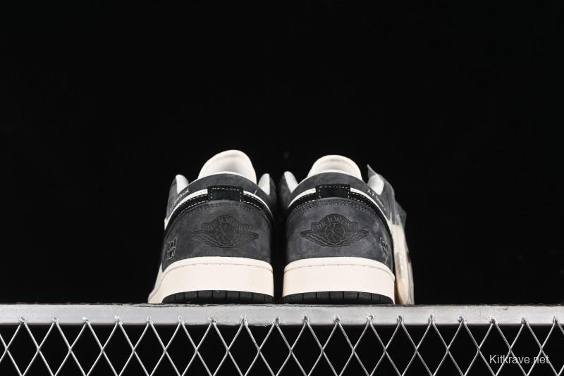 Nike Air Jordan 1 Low Retro Basketball Shoes - Black Velvet Pig Collaboration Custom Design - SJ9950-016