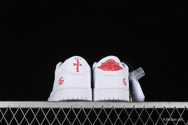 Nike Travis Scott x Fragment Design x Air Jordan 1 Low OG SP AJ1 Gucci Collaboration - White Low-Top Casual Sneakers LJ5188-014