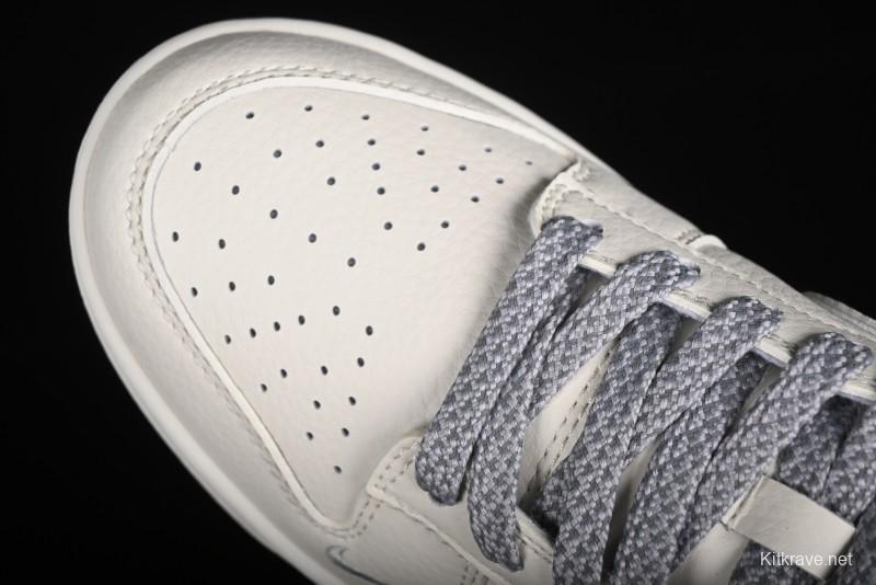 Nike SB Dunk Low Supreme Collaboration - Off White Gray Swoosh Anniversary Custom Low-Top Casual Skate Shoes - DQ1098-392