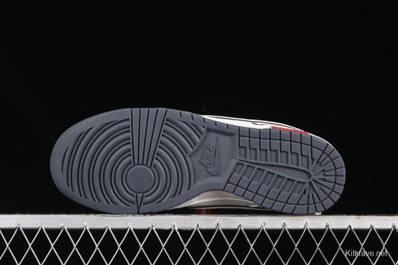 Nike SB Dunk Low Supreme Collaboration - Beige Grey Swoosh Anniversary Customized Low-Top Casual Skate Shoes - DJ2024-014