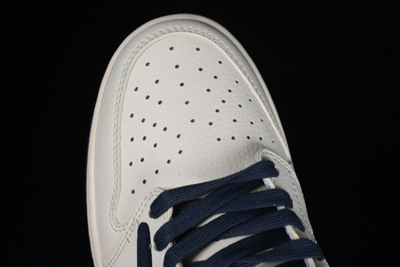 Nike Travis Scott x Fragment Design x Air Jordan 1 Low OG SP AJ1 Supreme Collaboration - White Navy Blue Low Top Casual Sneakers - XZ116