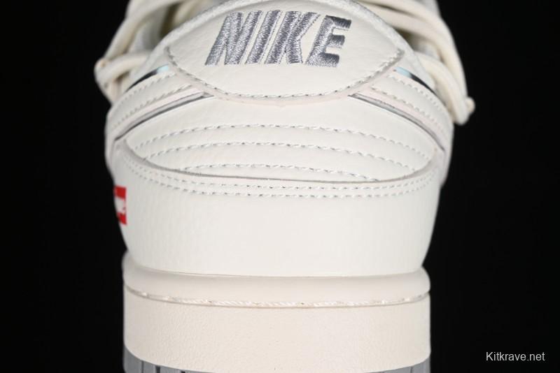 Nike SB Dunk Low Supreme Collaboration - Beige White Fox Lettering Anniversary High-End Custom Low-Top Casual Skate Shoes - JJ5688-106