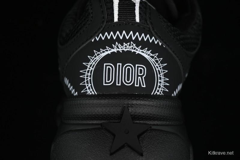 Dior Chrono Round Toe Lace-Up Lifestyle Casual Running Sneakers - 6865 BLACK WHITE