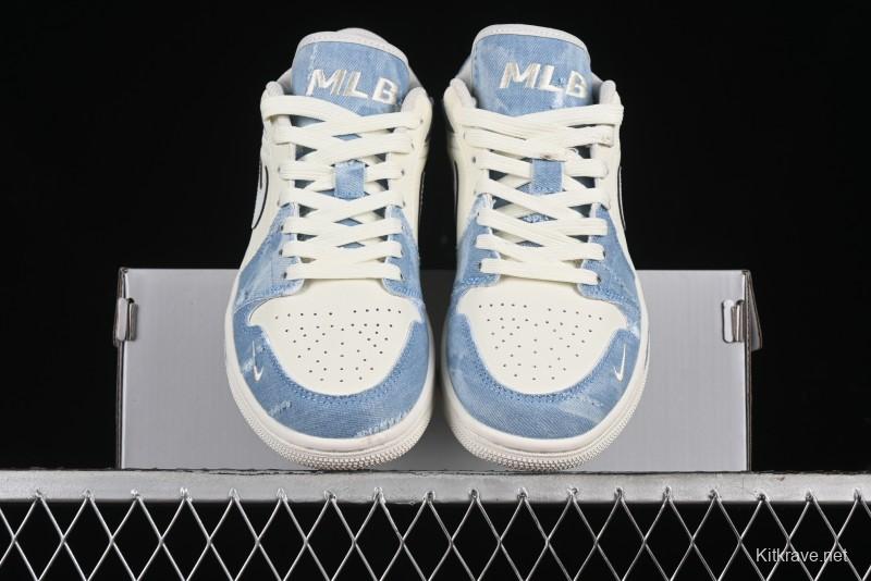 Nike Air Jordan 1 Low MLB Collaboration Retro Blue Denim Custom Basketball Shoes - DC2024-027