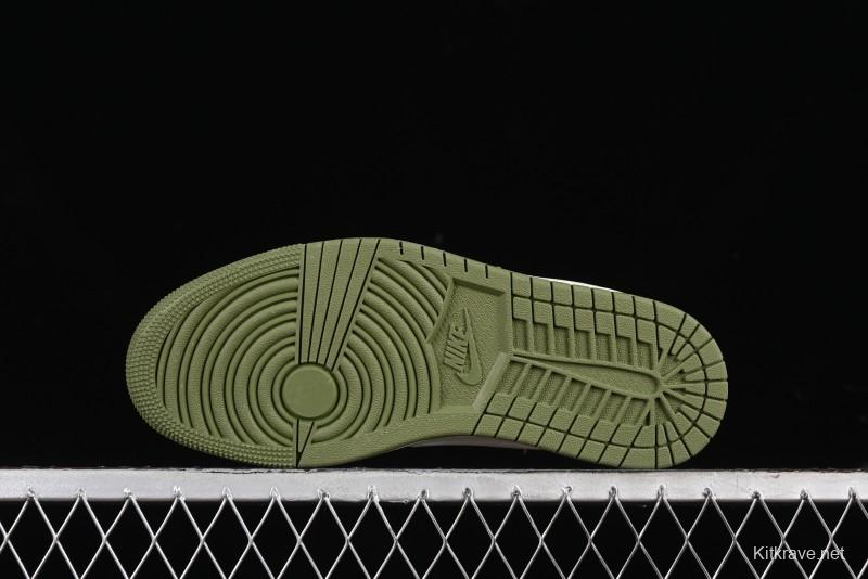 Nike Travis Scott x Fragment Design x Air Jordan 1 Low OG SP AJ1 Retro Sneakers in Off-White & Fresh Green - DM6688-606