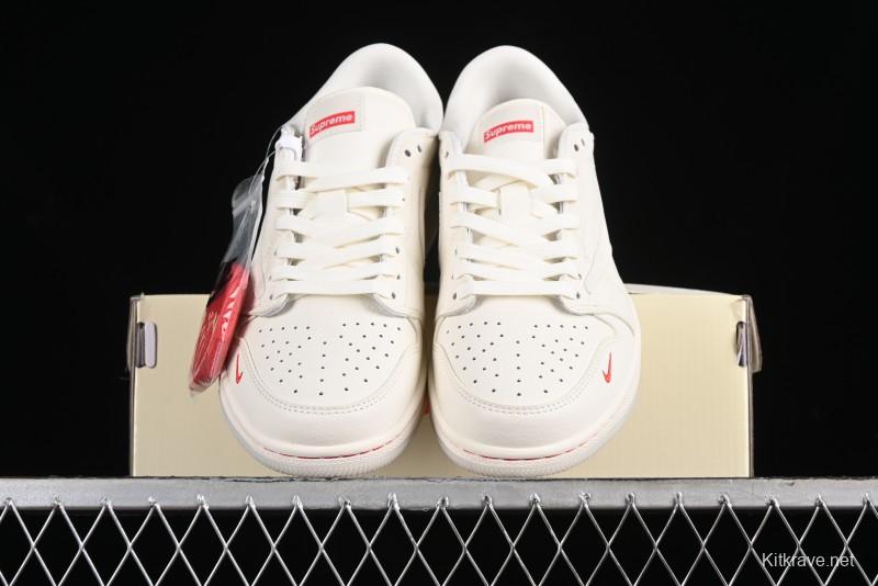 Nike Travis Scott x Fragment Design x Air Jordan 1 Low OG SP AJ1 Supreme Collaboration - Classic Off-White Low-Top Lifestyle Sneakers - XY2688-104