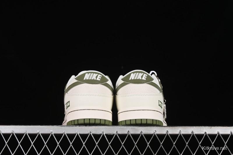 Nike SB Dunk Low Supreme Collaboration - Off White Dark Green Check Anniversary High-End Custom Low-Top Casual Skate Shoes - DQ1098-393