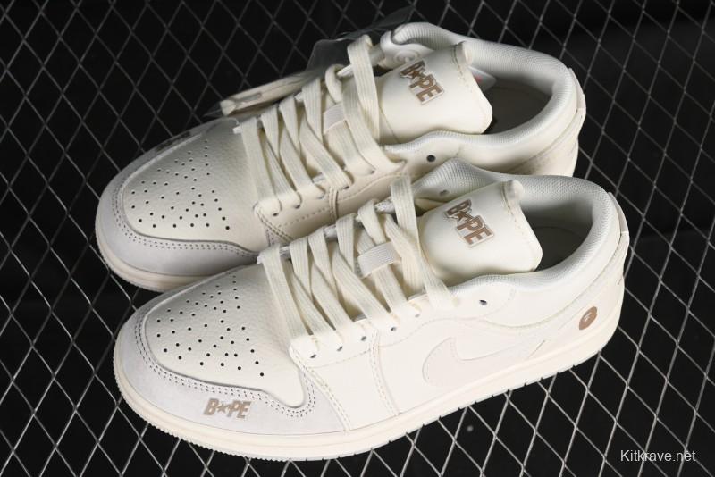 Nike Air Jordan 1 Low AJ1 Bape Collaboration - Pig Eight Patchwork Custom High-End Low-Top Basketball Shoes - LJ6688-002
