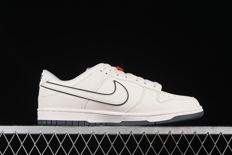 Nike SB Dunk Low Supreme Collaboration - Beige Grey Swoosh Anniversary Customized Low-Top Casual Skate Shoes - DJ2024-014