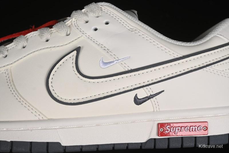 Nike SB Dunk Low Supreme Collaboration - Beige Grey Swoosh Anniversary Customized Low-Top Casual Skate Shoes - DJ2024-014